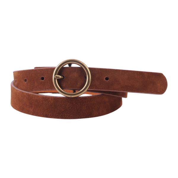 Most Wanted Circle Buckle Suede Belt - Caramel