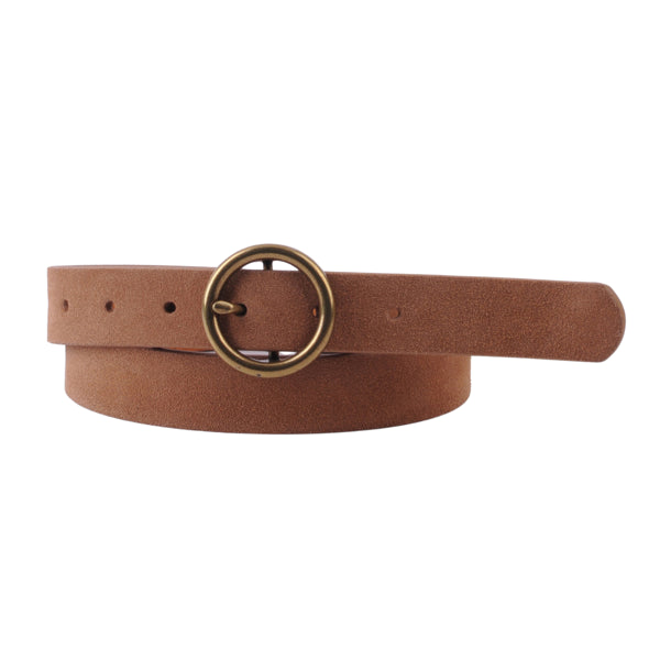 Most Wanted Circle Buckle Suede Belt - Camel