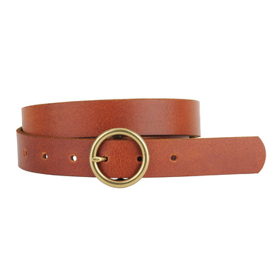 Most Wanted Circle Buckle Leather Belt - Tan
