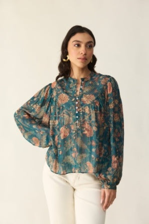 Calling June Oasis Blouse - Blue Botanical