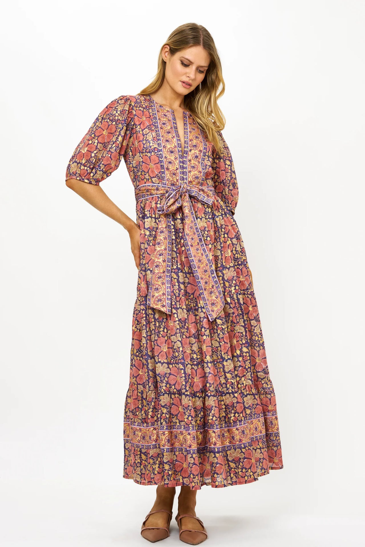 Oliphant Puff Sleeve Maxi - Matera Navy