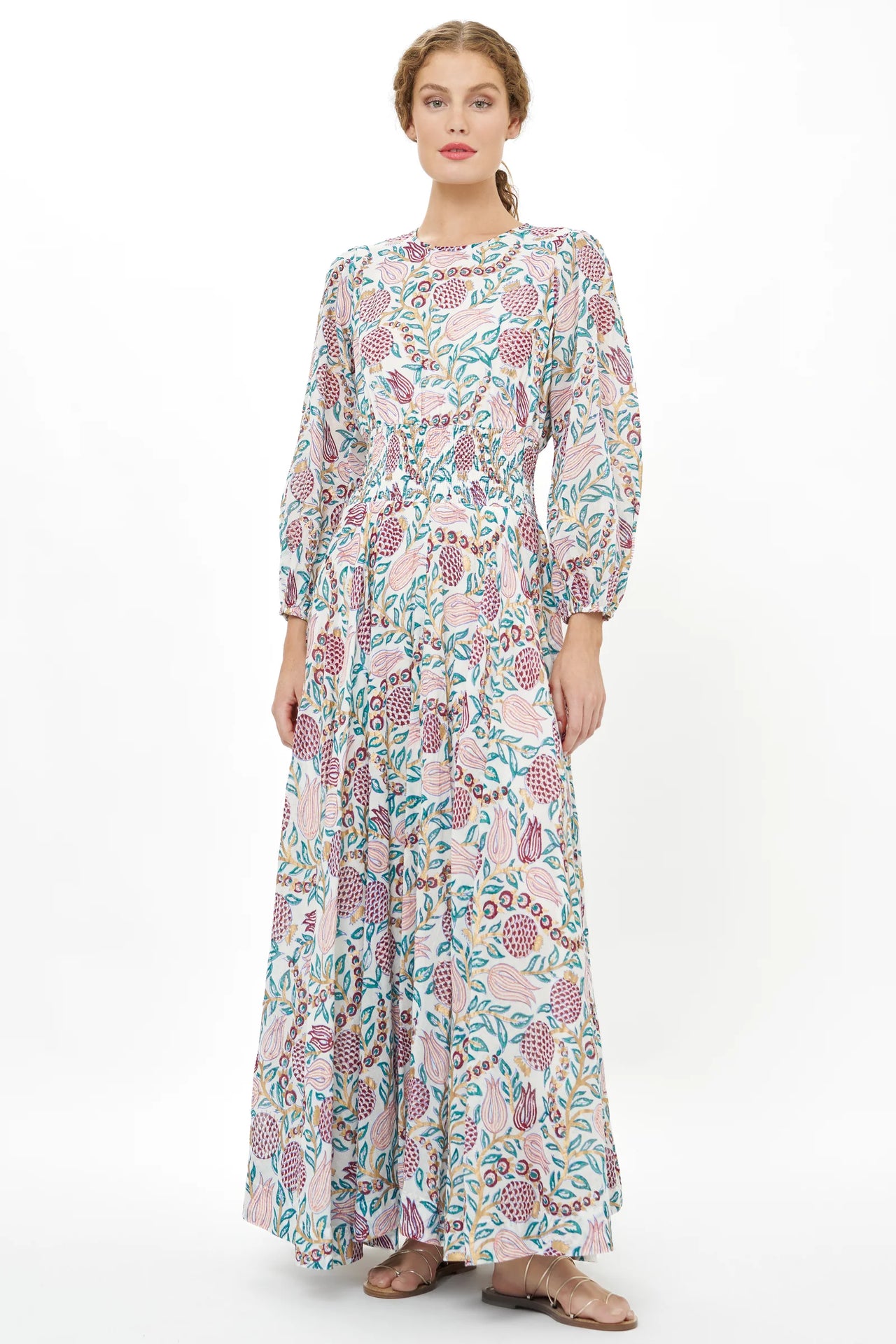 Oliphant Smocked Waist Crewneck Maxi - Tupi Teal