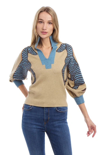 Patty Kim Zebra Jacquard Knit - Camel/Blue
