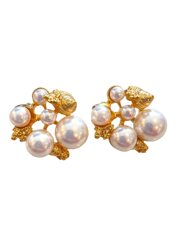 KJL Gold with Cluster Pearl Earrings