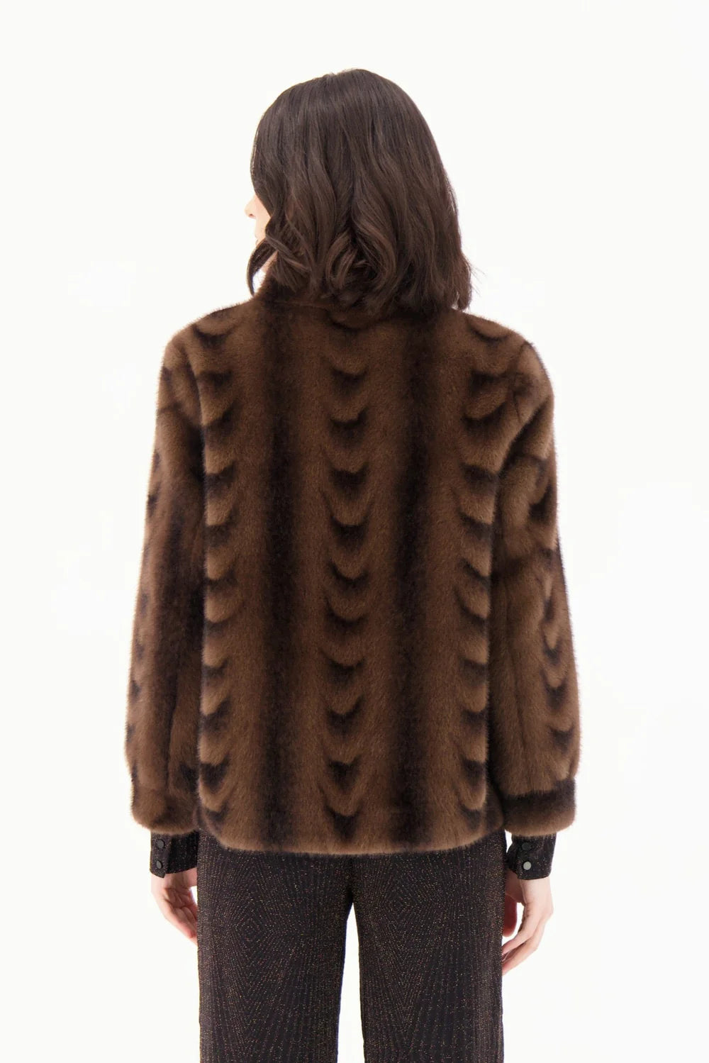 Spanner Limited Scalloped Faux Fur Mock Neck Jacket - Chocolate