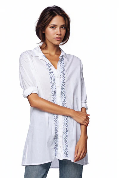 Subtle Luxury Ziggy Button Down Embroidered Shirt - White