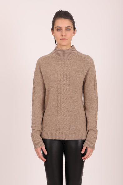 Estheme Mock Cable Sweater - Brown