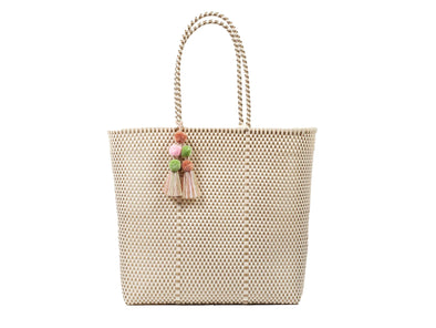 Woven Tote 100% Recycled Plastic - Bone and Gold