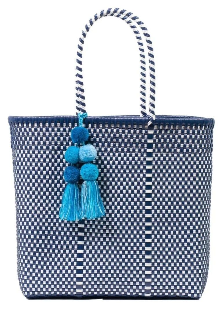 Woven Tote 100 Recycled Plastic Blue and White Blue White