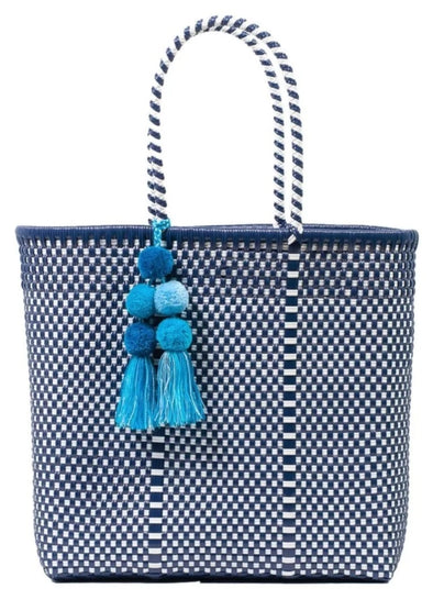 Woven Tote 100% Recycled Plastic - Blue and White
