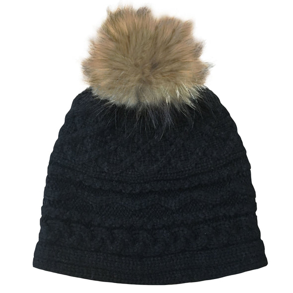 Cable Knit Pom Pom Hat - Army Green