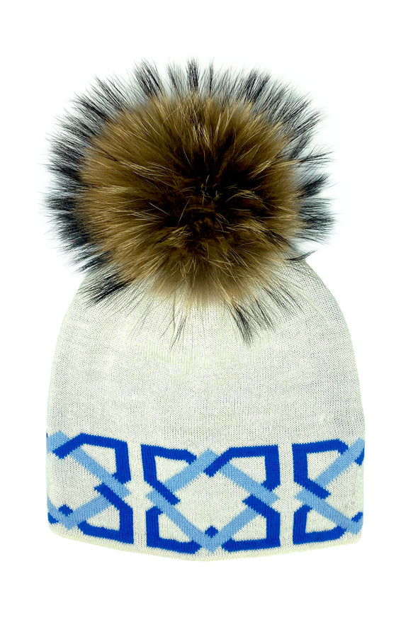 Pom Pom Hat - Blue Trellis