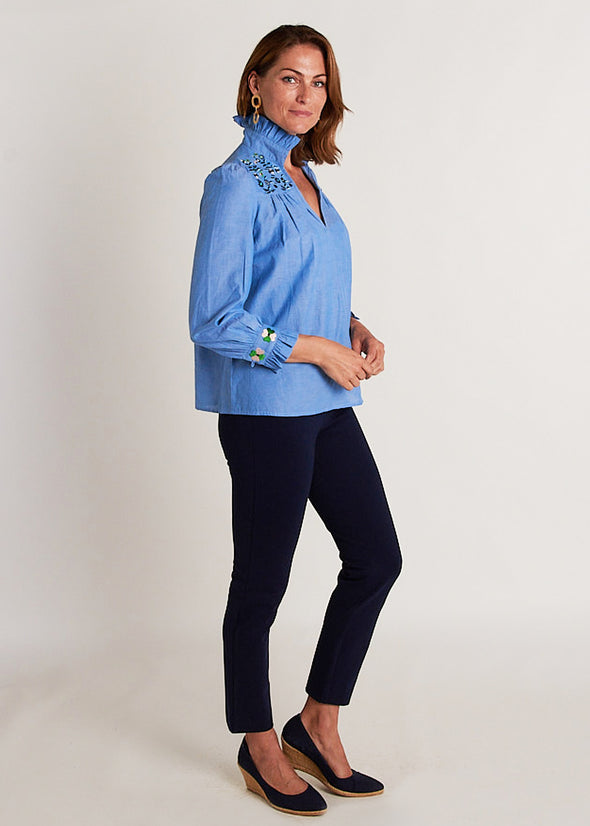 Aspen Blouse - Embroidered Chambray