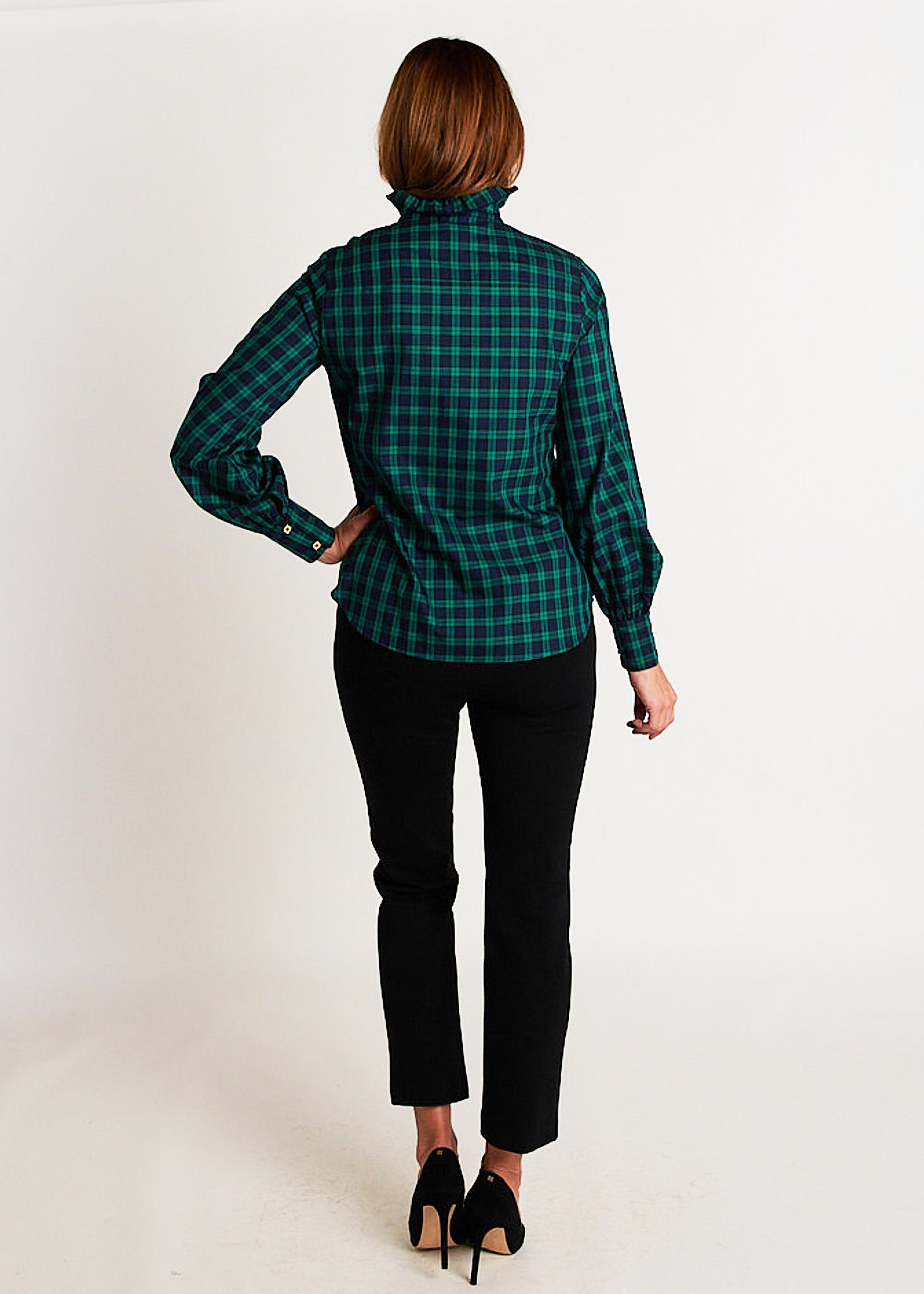 Plaid ruffle blouse deals