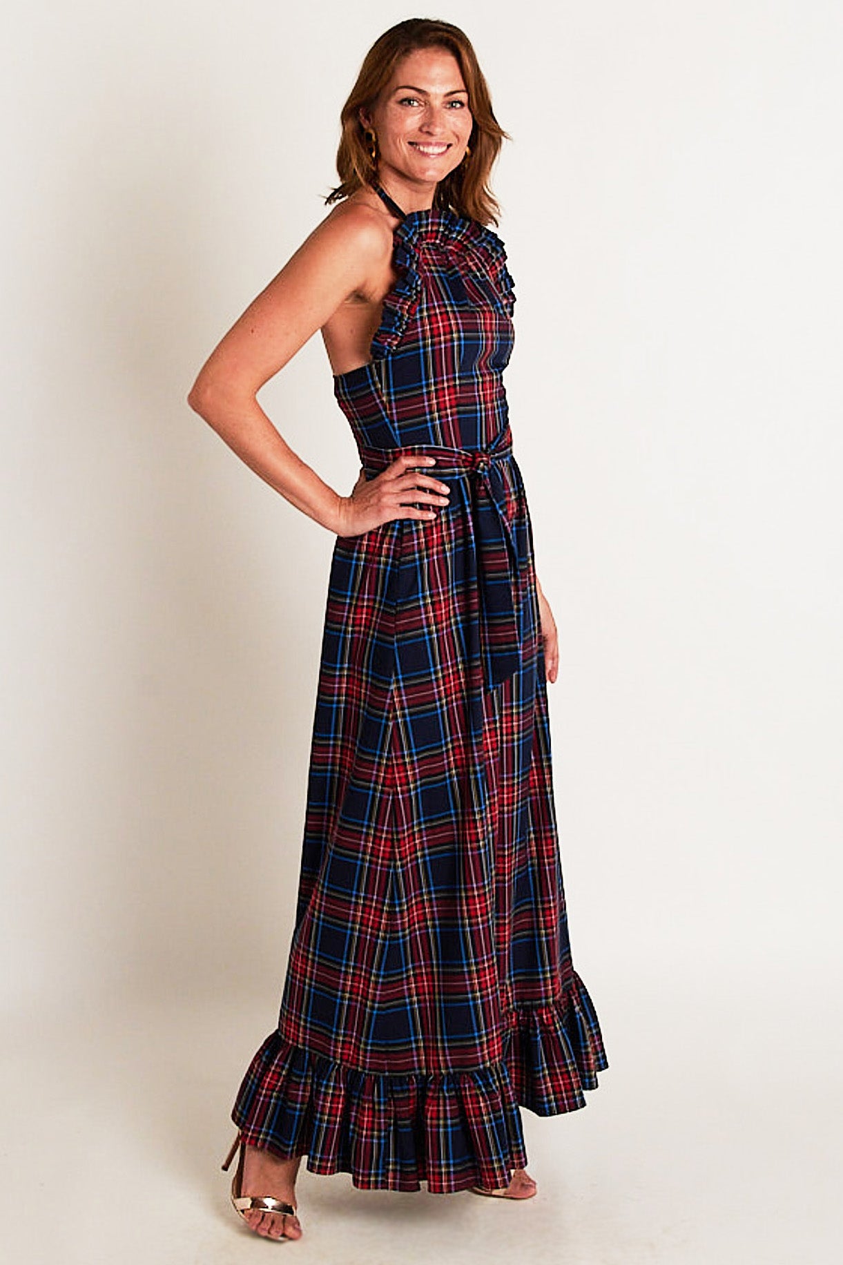 navy blue plaid dress Women's Wrapped in Cheer Navy Plaid Mini Dress | Size: L