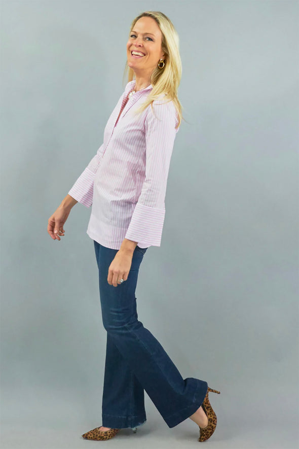 Ivy Tunic - White Wide Stripe Stretch Cotton