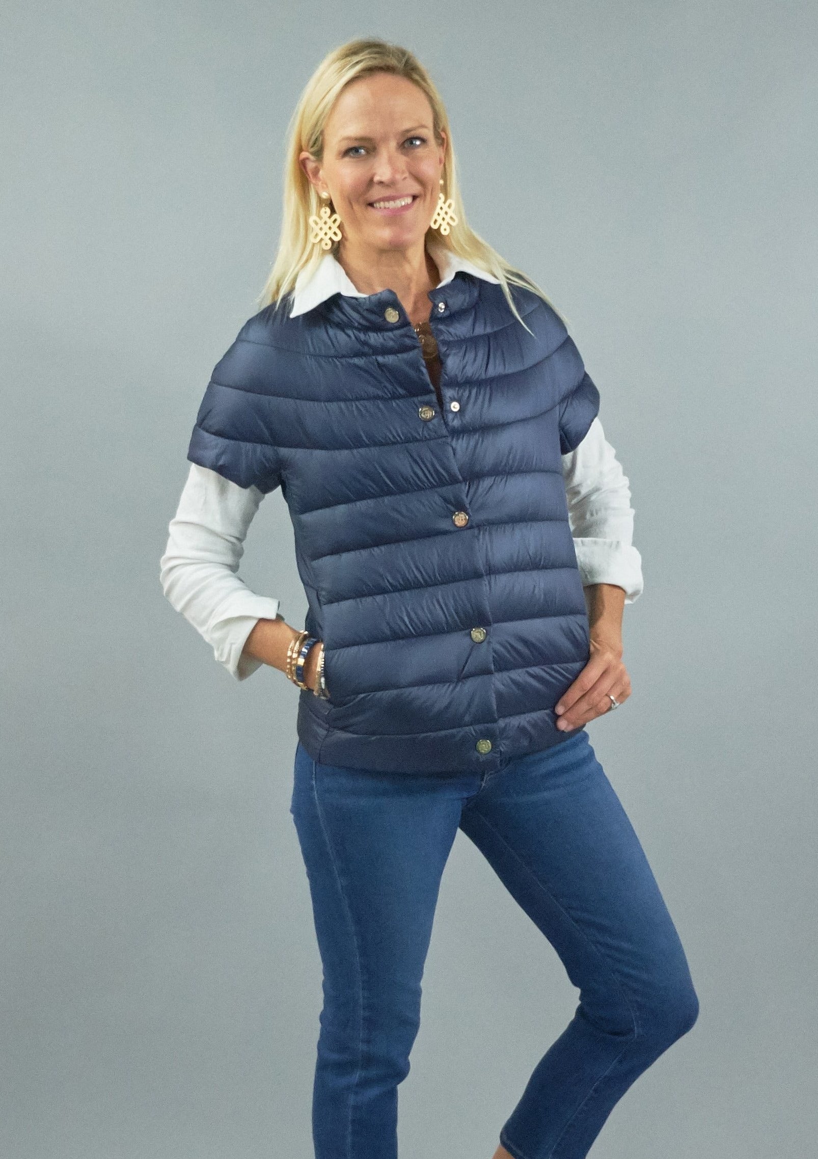 Puffy vest with short sleeves clearance