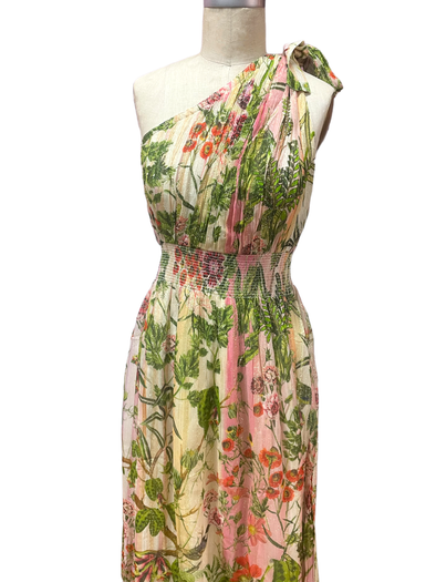 Just Bellina One Shoulder Dress - Cream Floral