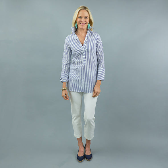 Ivy Tunic - White Wide Stripe Stretch Cotton
