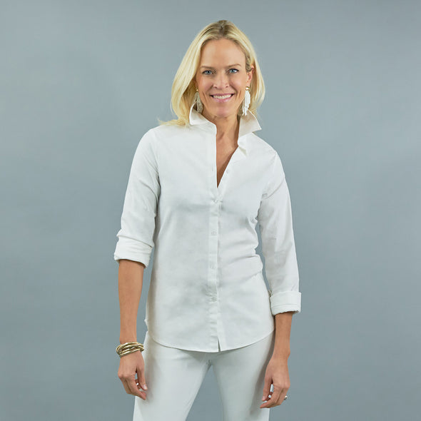 Tenley Shirt - White Stretch Linen