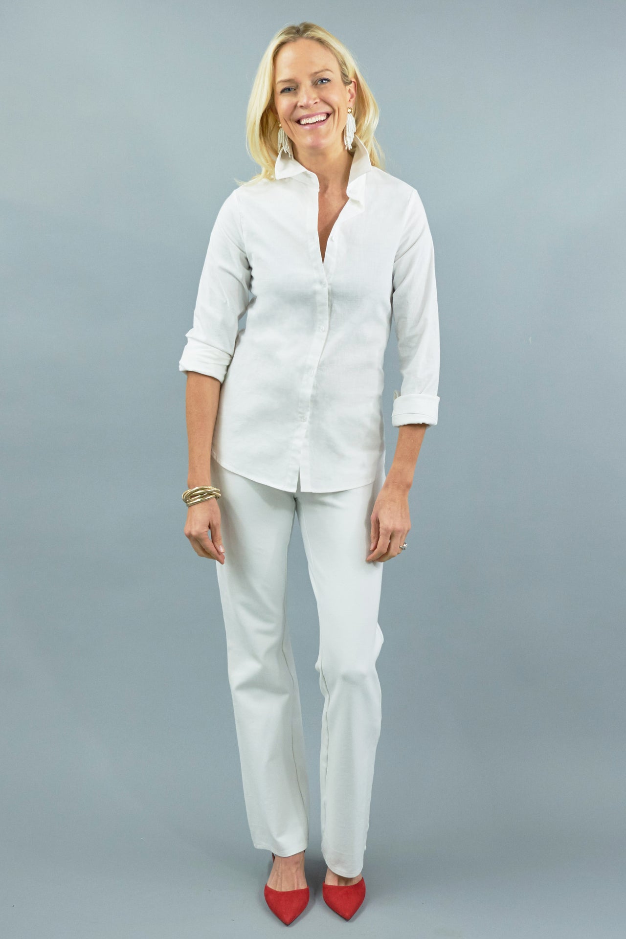 Tenley Shirt - White Stretch Linen