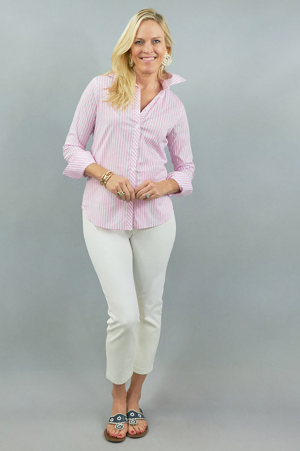 Tenley Shirt - Royal Blue Stripe Stretch Cotton