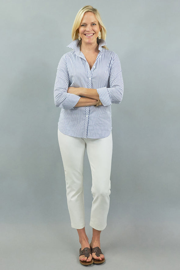 Tenley Shirt - Royal Blue Stripe Stretch Cotton