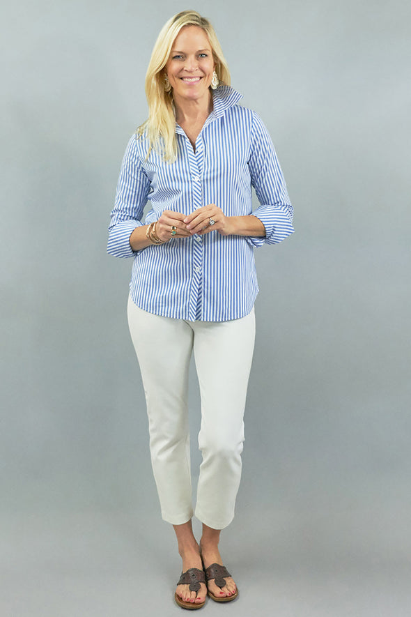 Tenley Shirt - Royal Blue Stripe Stretch Cotton