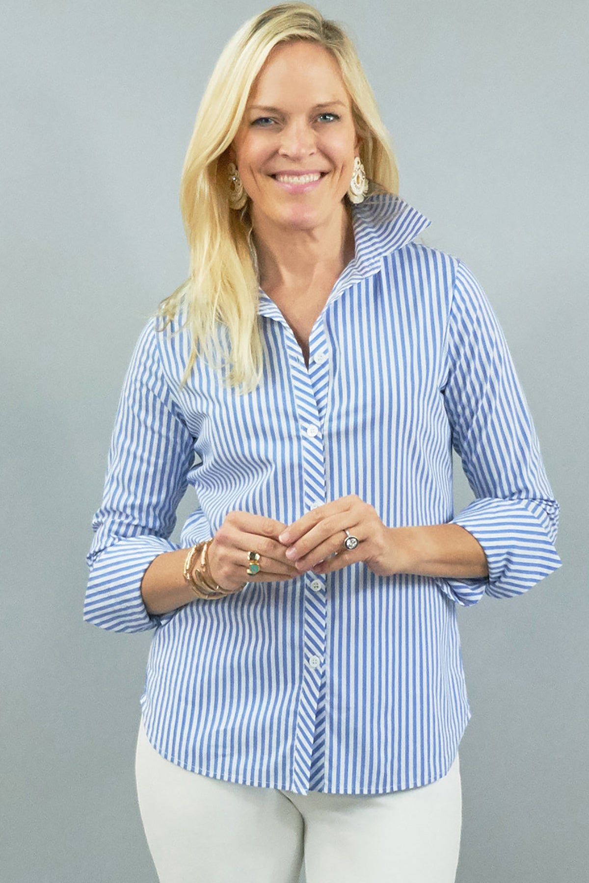 Tenley Shirt - Royal Blue Stripe Stretch Cotton