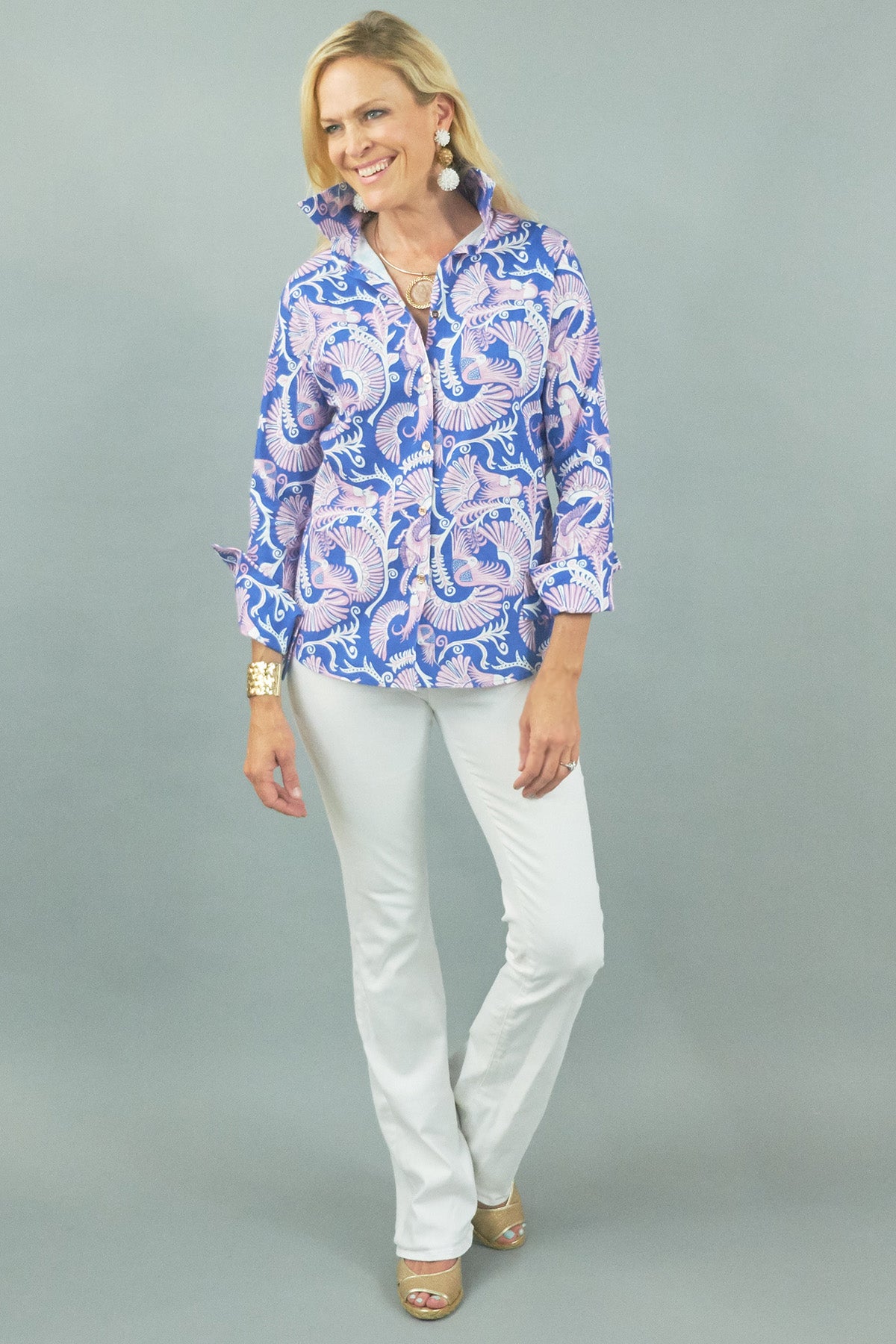 Tenley Shirt - Costa Pink on Blue