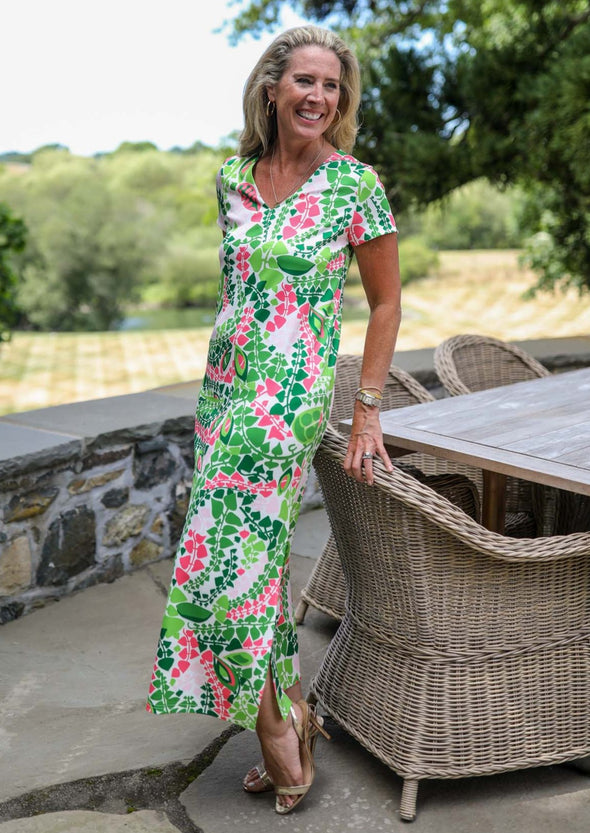 Delray Dress - Spades Pink and Green
