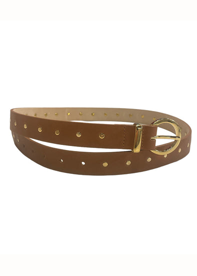 Gold Studded Tan Leather Belt