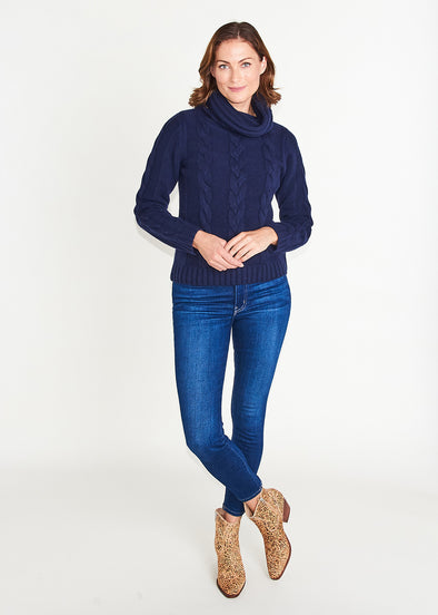 Tilly Cable Knit Sweater - Navy Blue