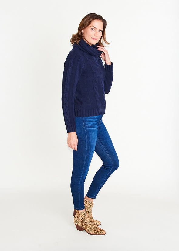 Tilly Cable Knit Sweater - Navy Blue