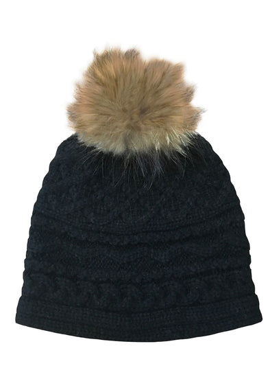 Cable Knit Pom Pom Hat - Black