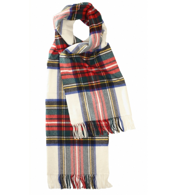 Cream Tartan Wool Lambswool Scarf