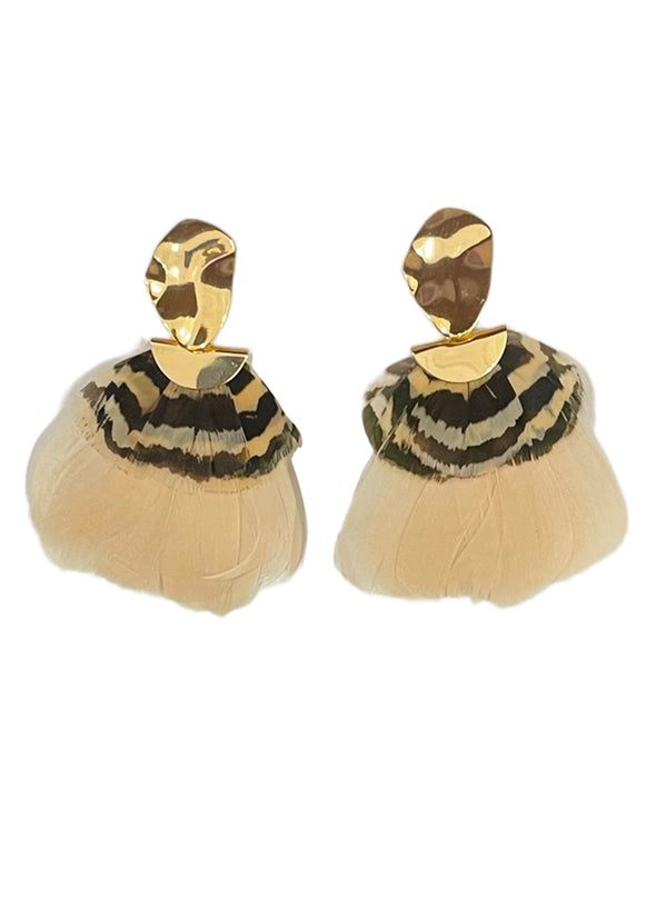 Double Feather Pebbled Earring