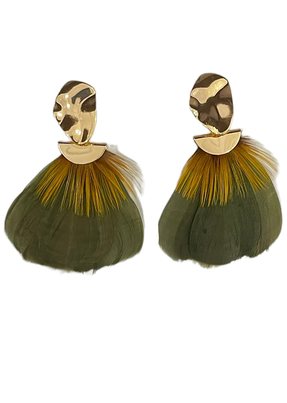 Double Feather Pebbled Earring