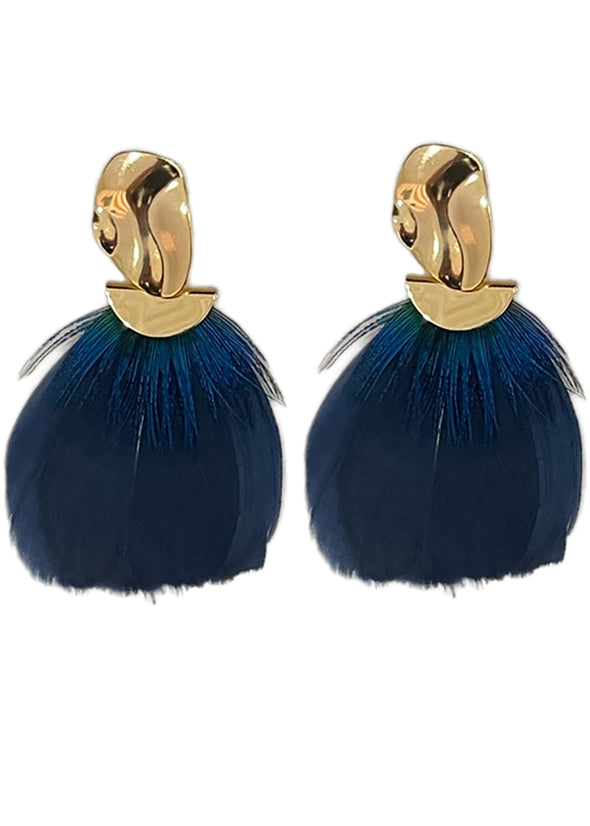 Double Feather Pebbled Earring