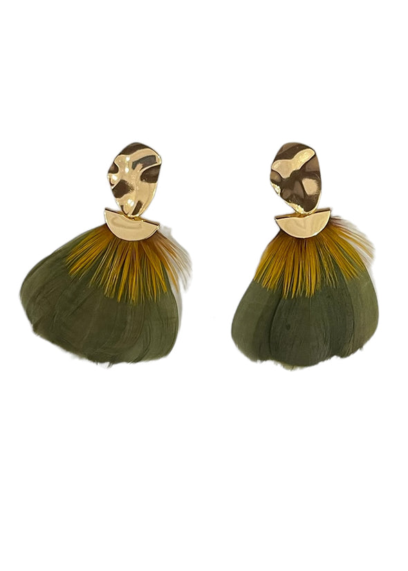 Double Feather Pebbled Earring