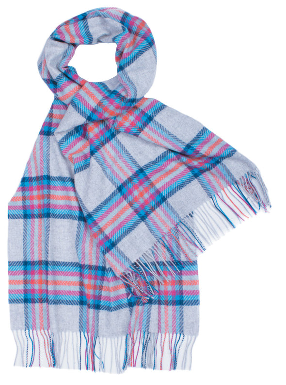 Gray Plaid Wool Lambswool Scarf