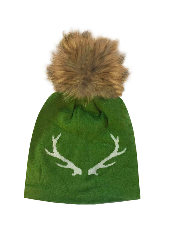 Pom Pom Hat - Pink Antler on Natural