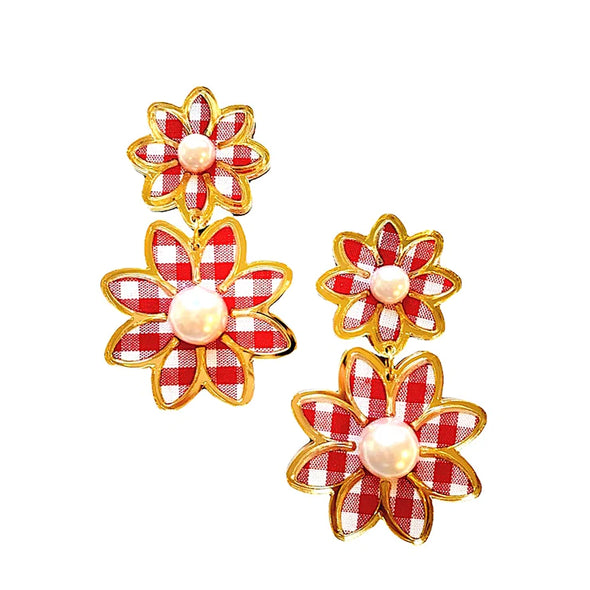 Bohemian Gemme Gingham Daisy Dangle Earrings