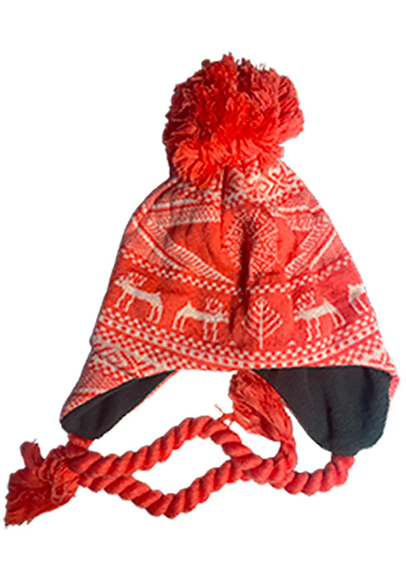 Kids' Pom Pom Hat - Red Fair Isle