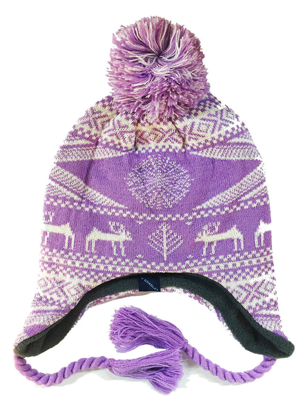 Kids' Pom Pom Hat - Purple Fair Isle