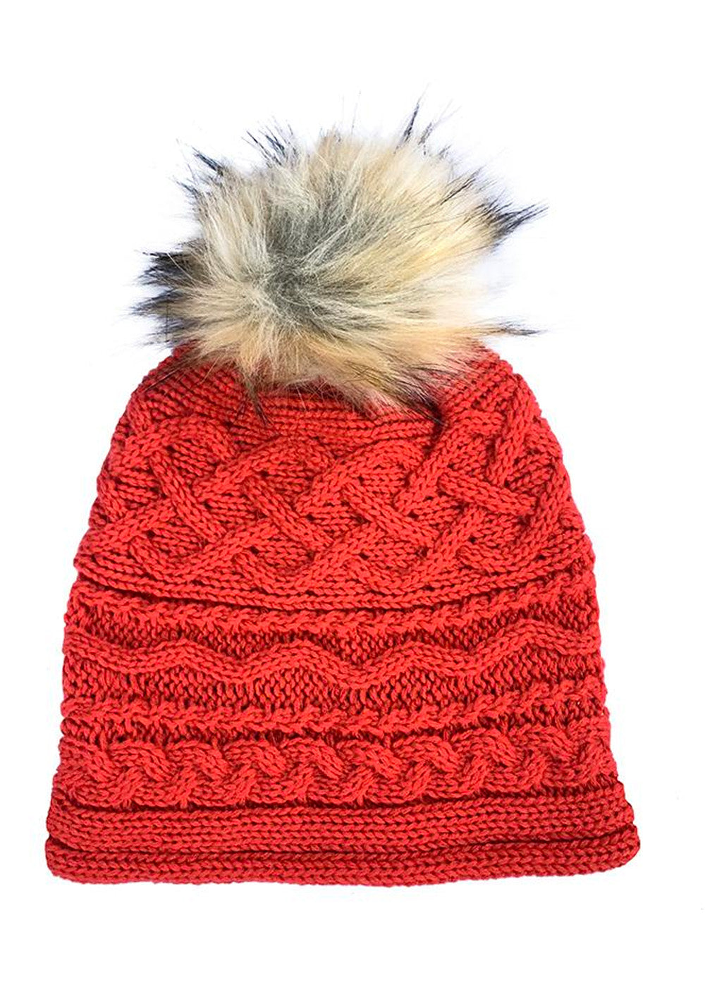 Cable Knit Pom Pom Hat - Red – CK Bradley display picture 1