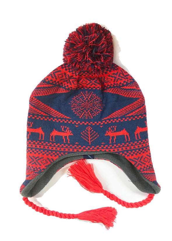 Kids' Pom Pom Hat - Red Fair Isle