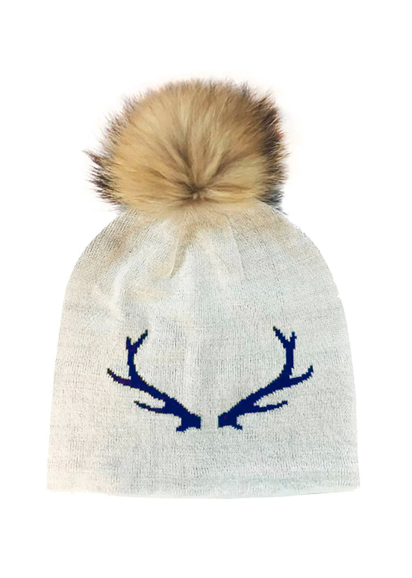 Pom Pom Hat - Pink Antler on Black