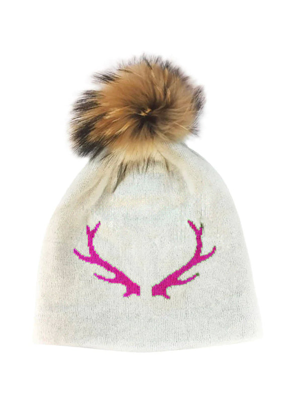 Pom Pom Hat - Navy Blue Antler on Natural